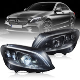 VLAND LED Headlights For 2015-2021 Mercedes Benz C-Class W205 With Blue DRL