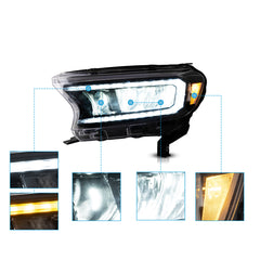 VLAND LED Reflection Bowl Headlights For Ford Ranger 2016-2022