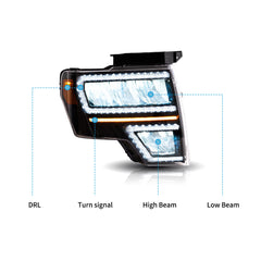 VLAND LED Reflection Bowl Headlights For 2009-2014 Ford F150