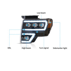 VLAND LED Matrix Projector Headlights For Ford F150 2009-2014