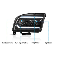 VLAND LED Dual Beam Headlights For Ford Mustang 2005-2009