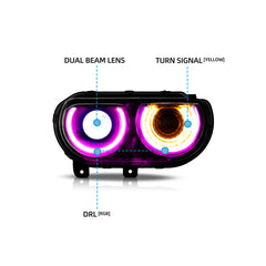VLAND LED Halo Headlight(RGB) And Taillight Kit For Dodge Challenger 2008-2014