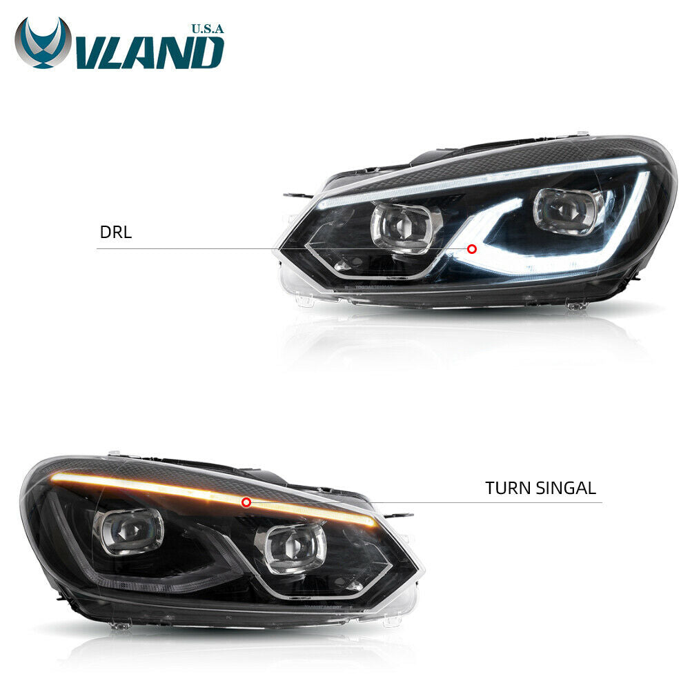 VLAND LED Headlights For 2010-2014 Volkswagen Golf 6 MK6 VI LED