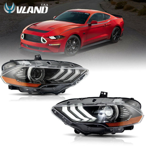 LED Headlights for Ford Mustang 2018-2021 LED Dual Beam Lens LED Front Lights RGB DRL