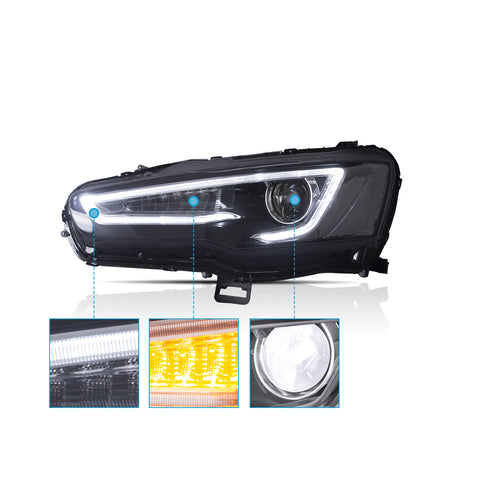 VLAND LED Headlights Audi Style For 2008-2017 Mitsubishi Lancer & EVO X