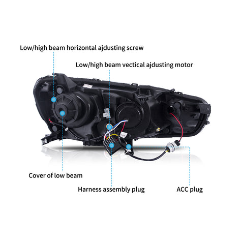 VLAND LED Headlights Audi Style For 2008-2017 Mitsubishi Lancer & EVO X