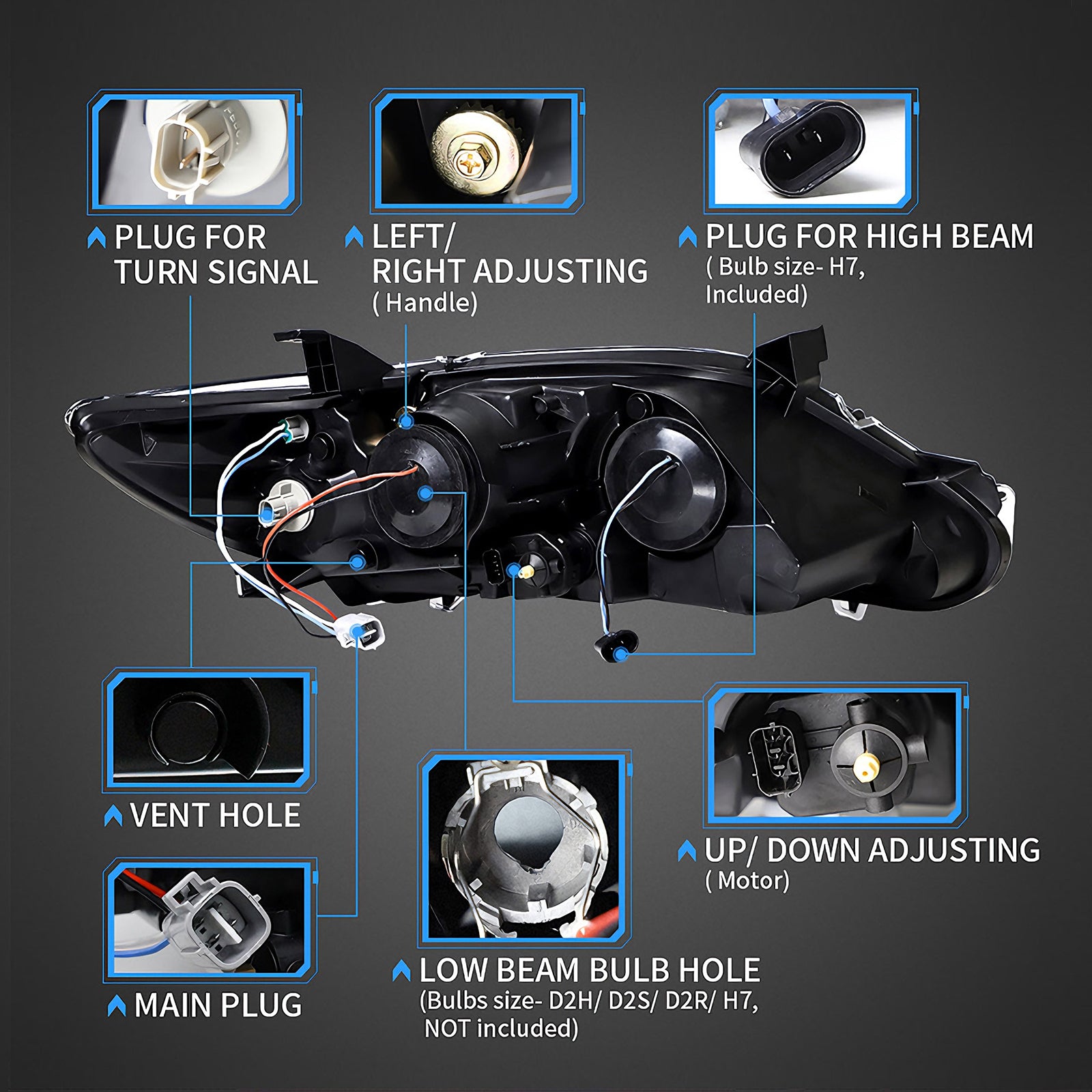 VLAND LED DRL Headlights For 2009-2011 Toyota Camry – Black Housing, Sequential Indicator, DOT/SAE
