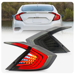 VLAND LED Smoked Tail Lights For Honda Civic 10th Gen 2016-2018 4PCS