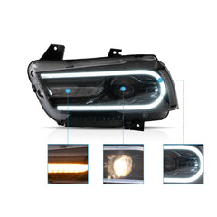 VLAND LED Headlights For Dodge Charger 2011-2014 RGB Style