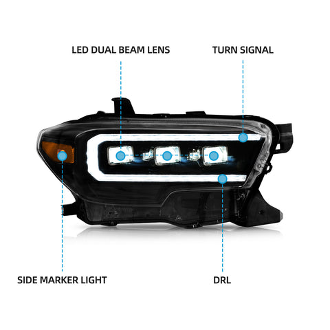 VLAND LED Matrix Projector Headlights For 2016-2023 Toyota Tacoma
