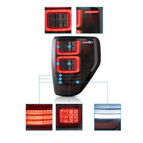 VLAND LED Tail Lights For Ford F150 2009-2014 12th Gen. with Red Turn Signal