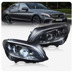 VLAND LED Headlights For 2015-2021 Mercedes Benz C-Class W205 With Blue DRL