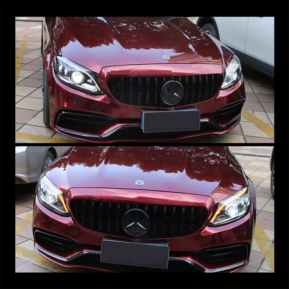 VLAND LED Headlights For 2015-2021 Mercedes Benz C-Class W205 With Blue DRL