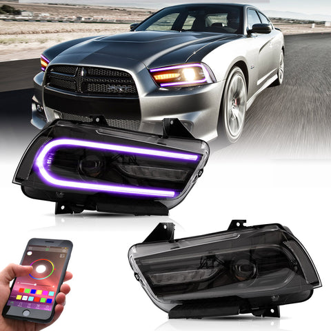 VLAND LED Headlights For Dodge Charger 2011-2014 RGB Style