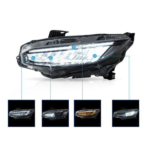 VLAND LED Reflection Bowl  Headlights For Honda Civic 2016-2021