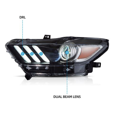 VLAND Headlights For 2015 2016 2017 Ford Mustang (S550)