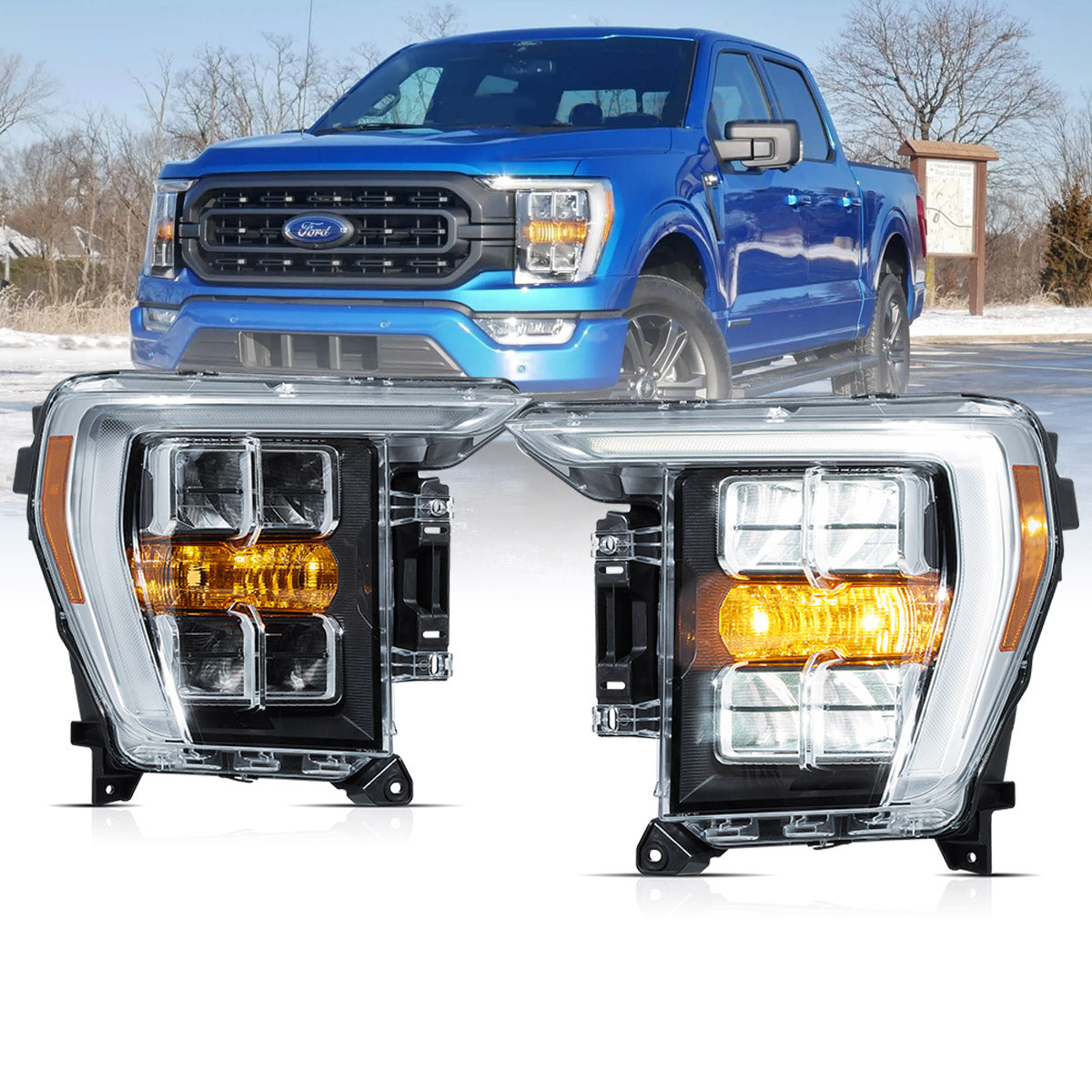 VLAND LED Reflection Bowl Headlights For 14th Gen 2021-2024 Ford F150