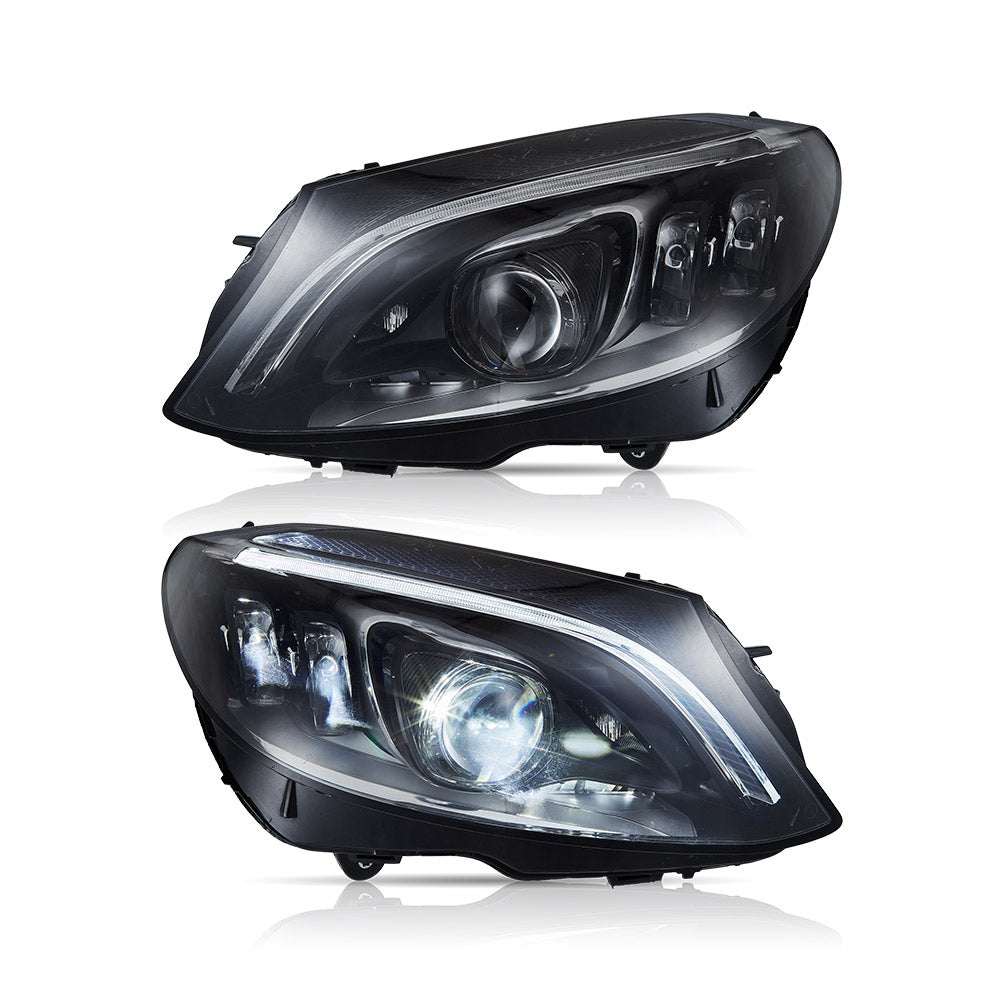VLAND LED Headlights For 2015-2021 Mercedes Benz C-Class W205 With Blue DRL