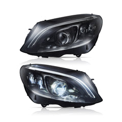 VLAND LED Headlights For 2015-2021 Mercedes Benz C-Class W205 With Blue DRL