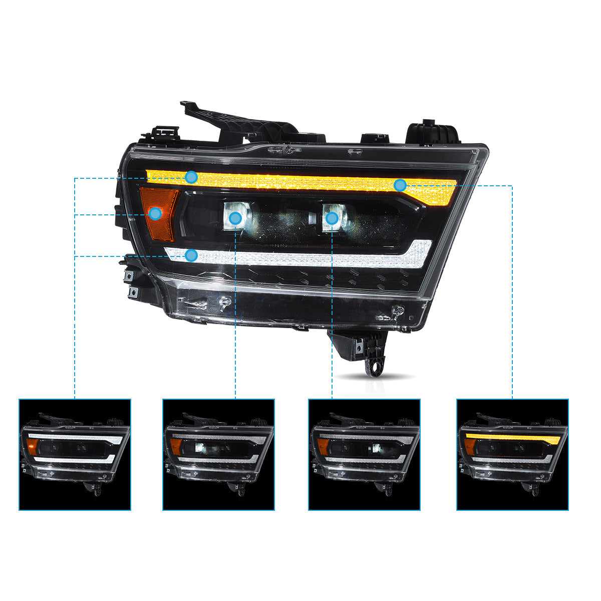 VLAND Full LED Headlights For 2019-2024 Dodge RAM 1500