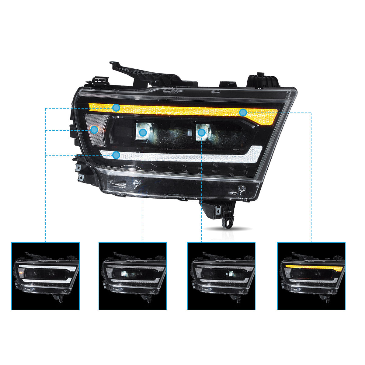 VLAND Full LED Headlights For 2019-2024 Dodge RAM 1500