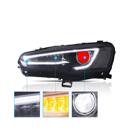 VLAND LED Headlights Audi Style For 2008-2017 Mitsubishi Lancer & EVO X