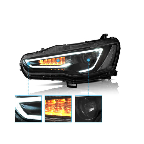 VLAND LED Headlights Audi Style For 2008-2017 Mitsubishi Lancer & EVO X