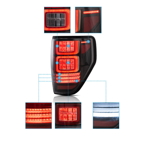 VLAND LED Tail Lights For Ford F150 2009-2014 12th Gen. with Red Turn Signal