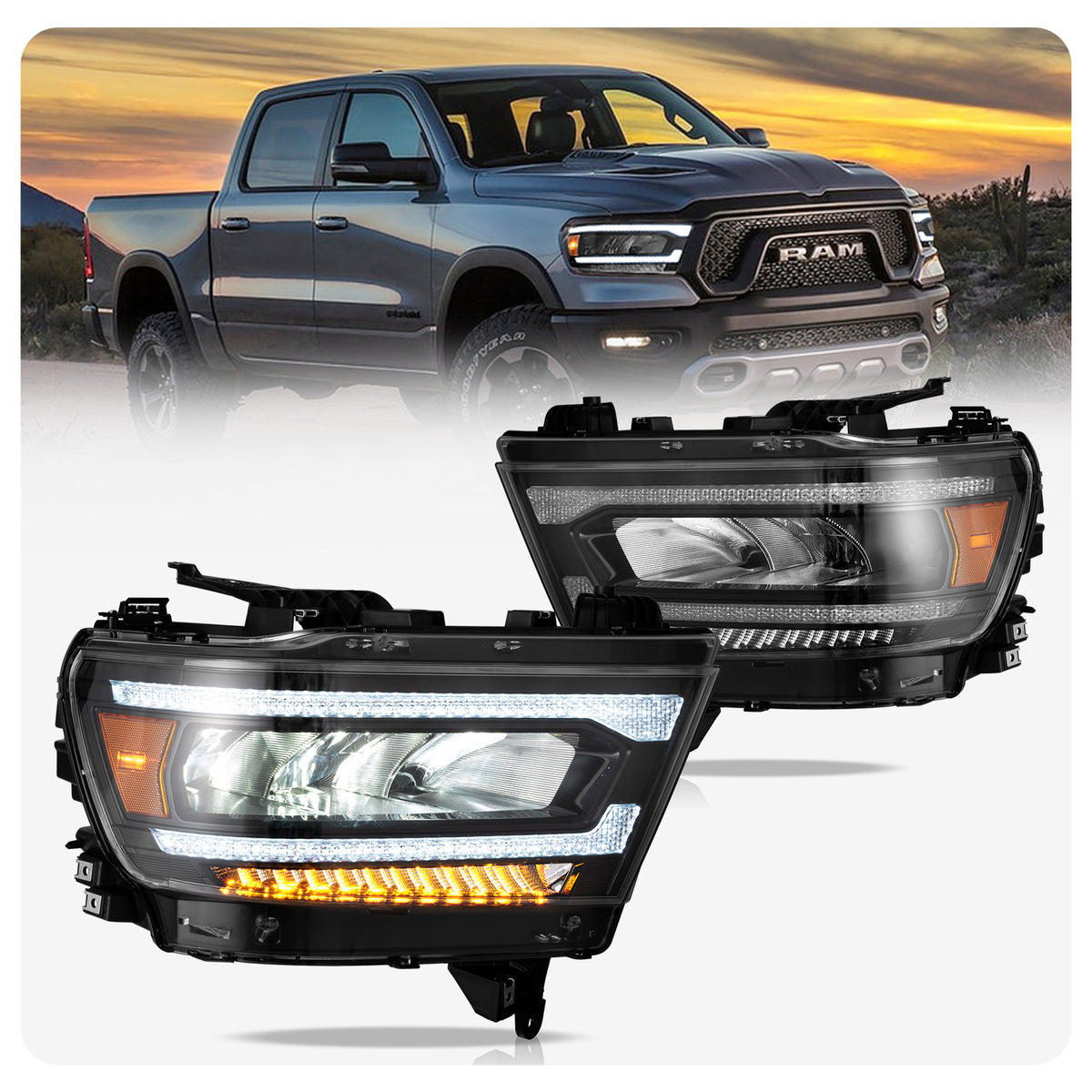 Vland LED Reflection Bowl Headlights Dodge Ram 1500 5th Gen (DT) 2019-2024