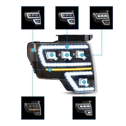 VLAND LED Matrix Projector Headlights For Ford F150 2009-2014