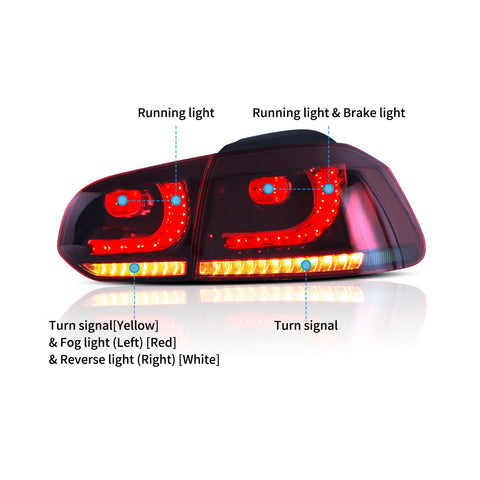 VLAND LED Tail Lights For Volkswagen Golf 6 MK6 2008-2013