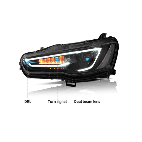 VLAND LED Headlights Audi Style For 2008-2017 Mitsubishi Lancer & EVO X