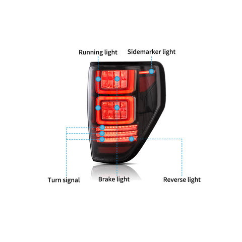 VLAND LED Tail Lights For Ford F150 2009-2014 12th Gen. with Red Turn Signal