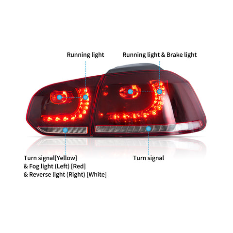 VLAND LED Tail Lights For Volkswagen Golf 6 MK6 2008-2013