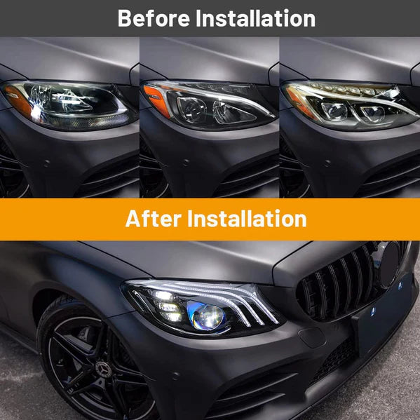 VaVa Motors W205 LED Headlight Set – 2015-2018 Mercedes Benz C Class – Driver & Passenger – Crystal Chrome