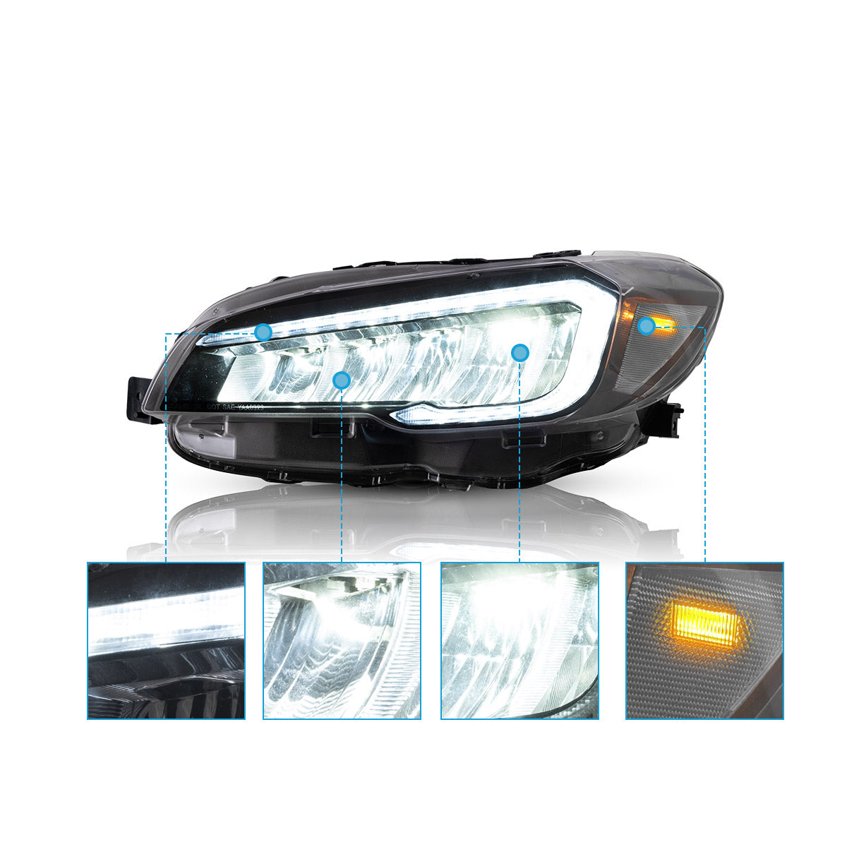 VLAND LED Reflector Headlights For 2015-2021 Subaru WRX & STI - Black Housing, Clear Lens, W/ Startup Animation