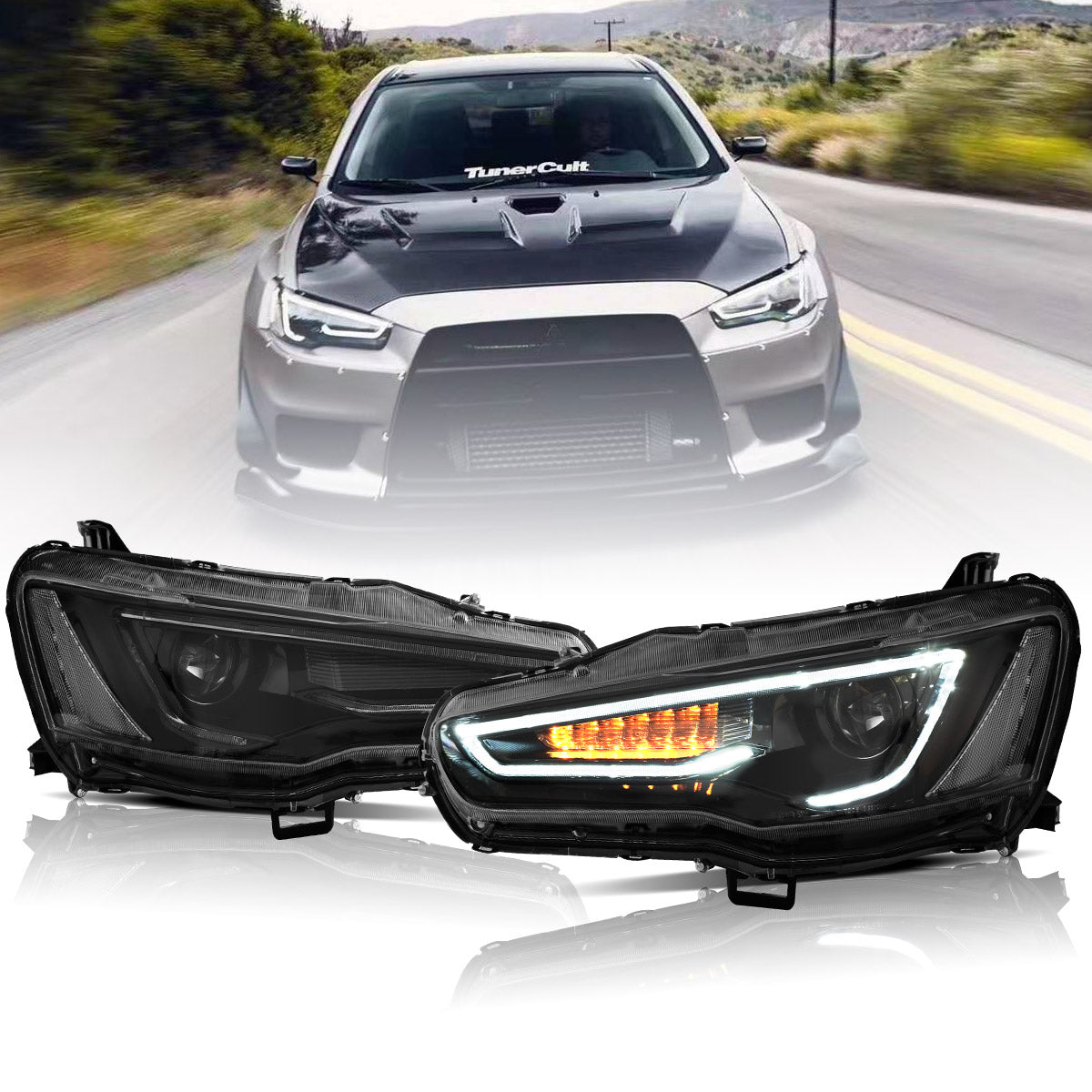 VLAND LED Headlights Audi Style For 2008-2017 Mitsubishi Lancer & EVO X