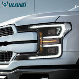 VLAND For Ford F150 2018-2020 Black LED Headlight + Clear LED Tail Lights