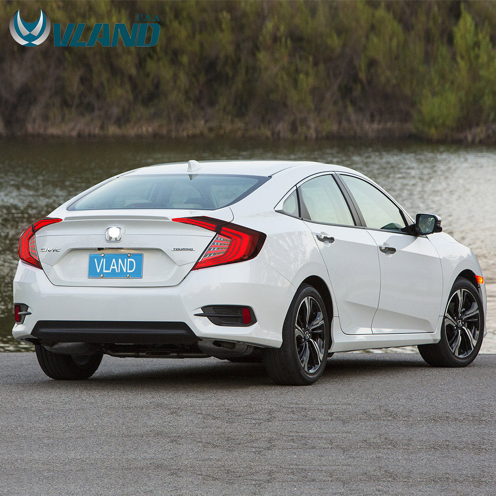 VLAND LED Smoked Tail Lights For Honda Civic 10th Gen 2016-2018 4PCS