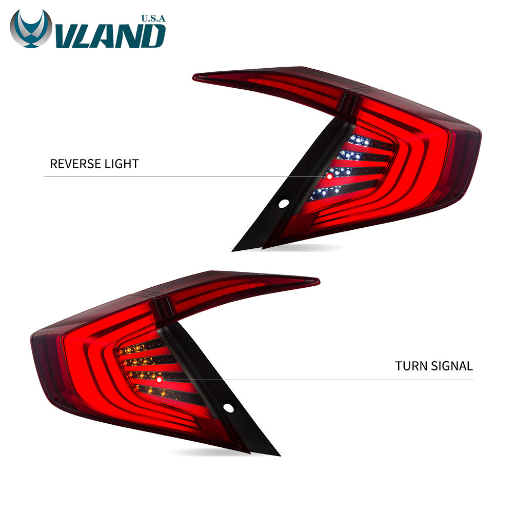 VLAND LED Smoked Tail Lights For Honda Civic 10th Gen 2016-2018 4PCS