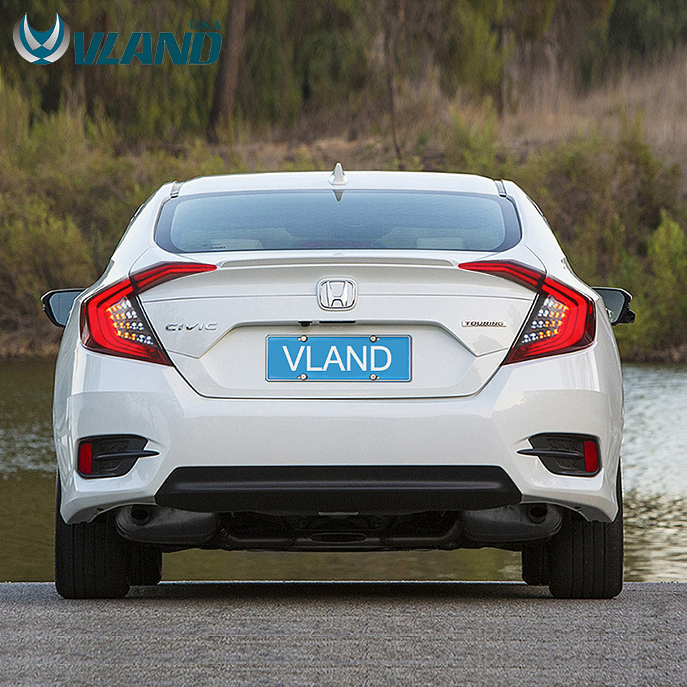 VLAND LED Smoked Tail Lights For Honda Civic 10th Gen 2016-2018 4PCS