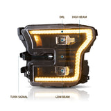 VLAND LED Headlights For Ford F150  2015-2017  [Amber DRL]