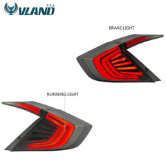 VLAND LED Smoked Tail Lights For Honda Civic 10th Gen 2016-2018 4PCS